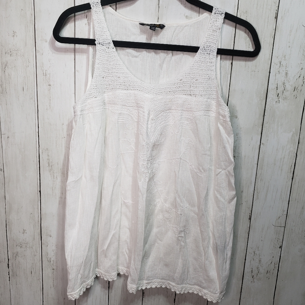 Chaudry KC White Cotton Tank Embroidered Size L